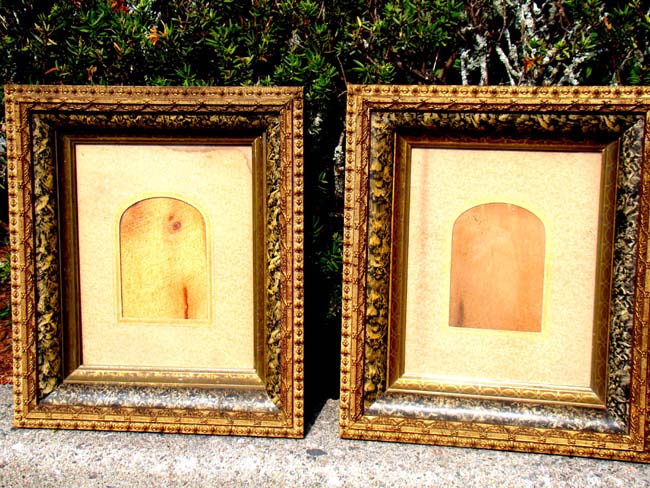 A wonderful pair of Civil War era carved wood and gilded gesso picture or photo frames circa 1865